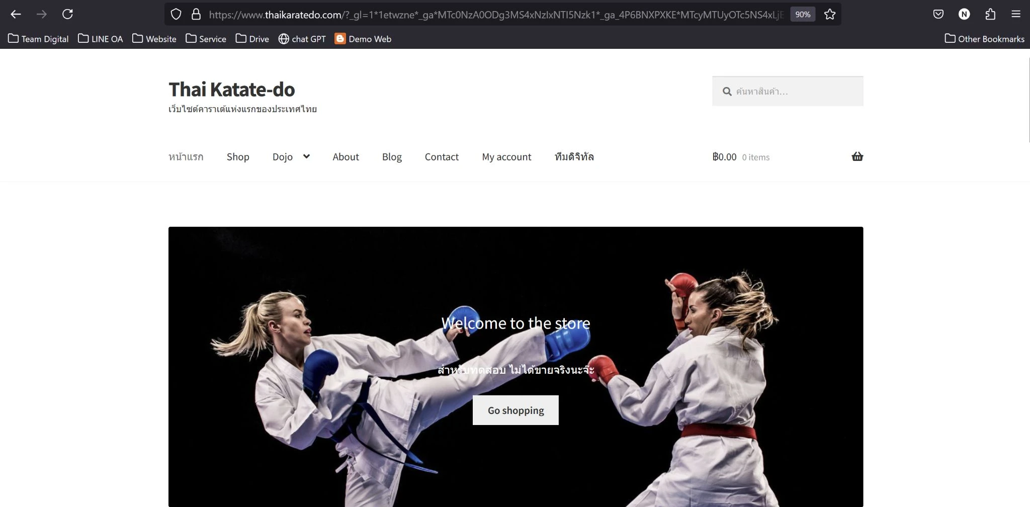 ตัวอย่างหน้าเว็บ Thai Karate-do พร้อมพารามิเตอร์ _gl บน Address Bar