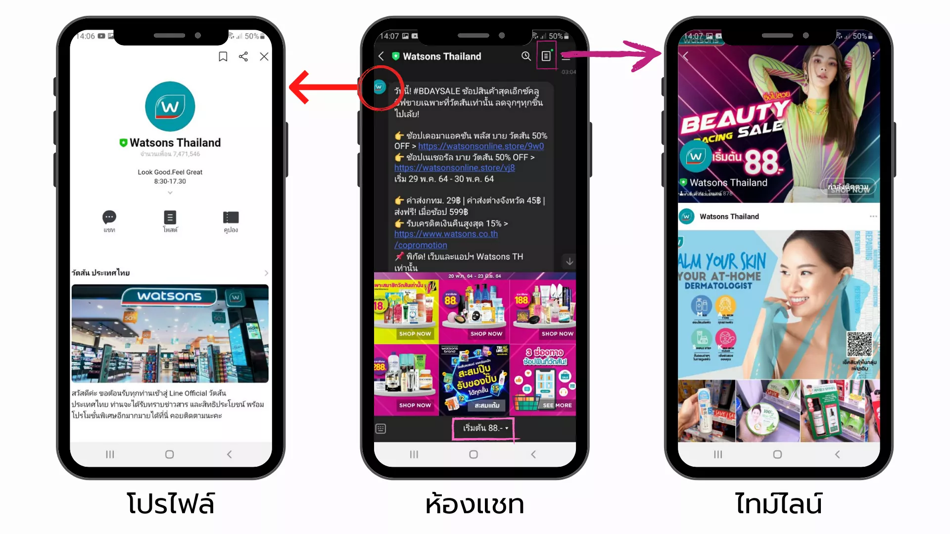 LINE OA ห้องแชท โปรไฟล์ ไทม์ไลน์